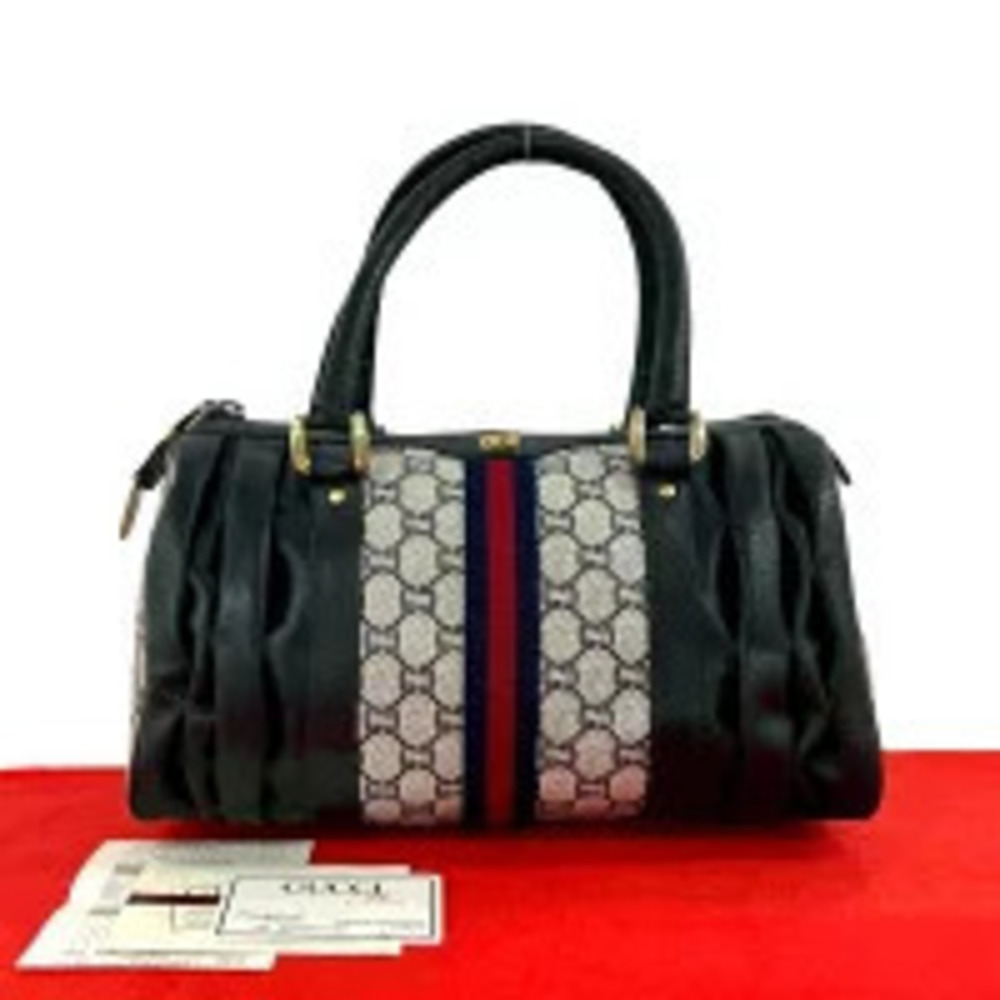 Gucci Sherry Plus Leather Handbag Navy Blue